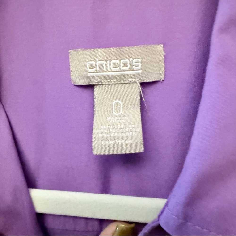 Chico’s Button-Front Utility Shirt – Size 0 (S/4–6) – Purple – Roll Tab Sleeves - Picture 2 of 7